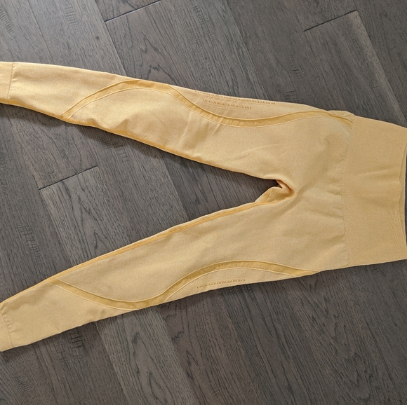 High Waisted Yellow Bright Yoga Leggings Tights - Picture 3 of 7